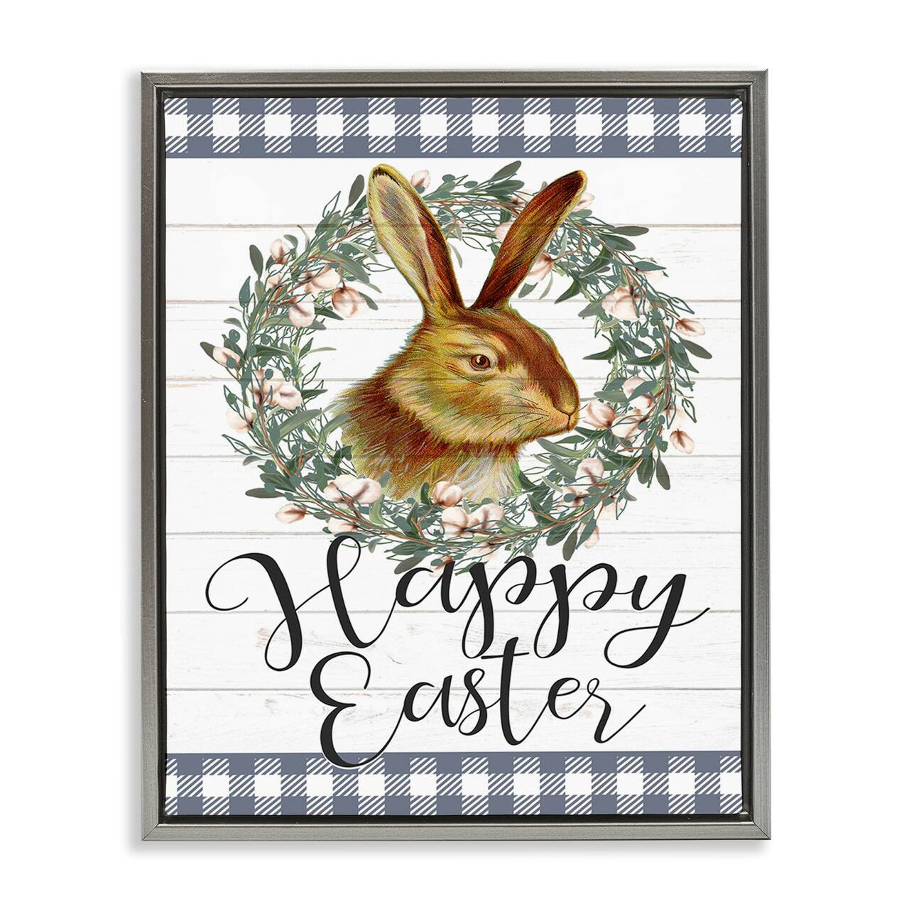 Stupell Industries Easter Bunny Wreath Phrase Floater Framed Art